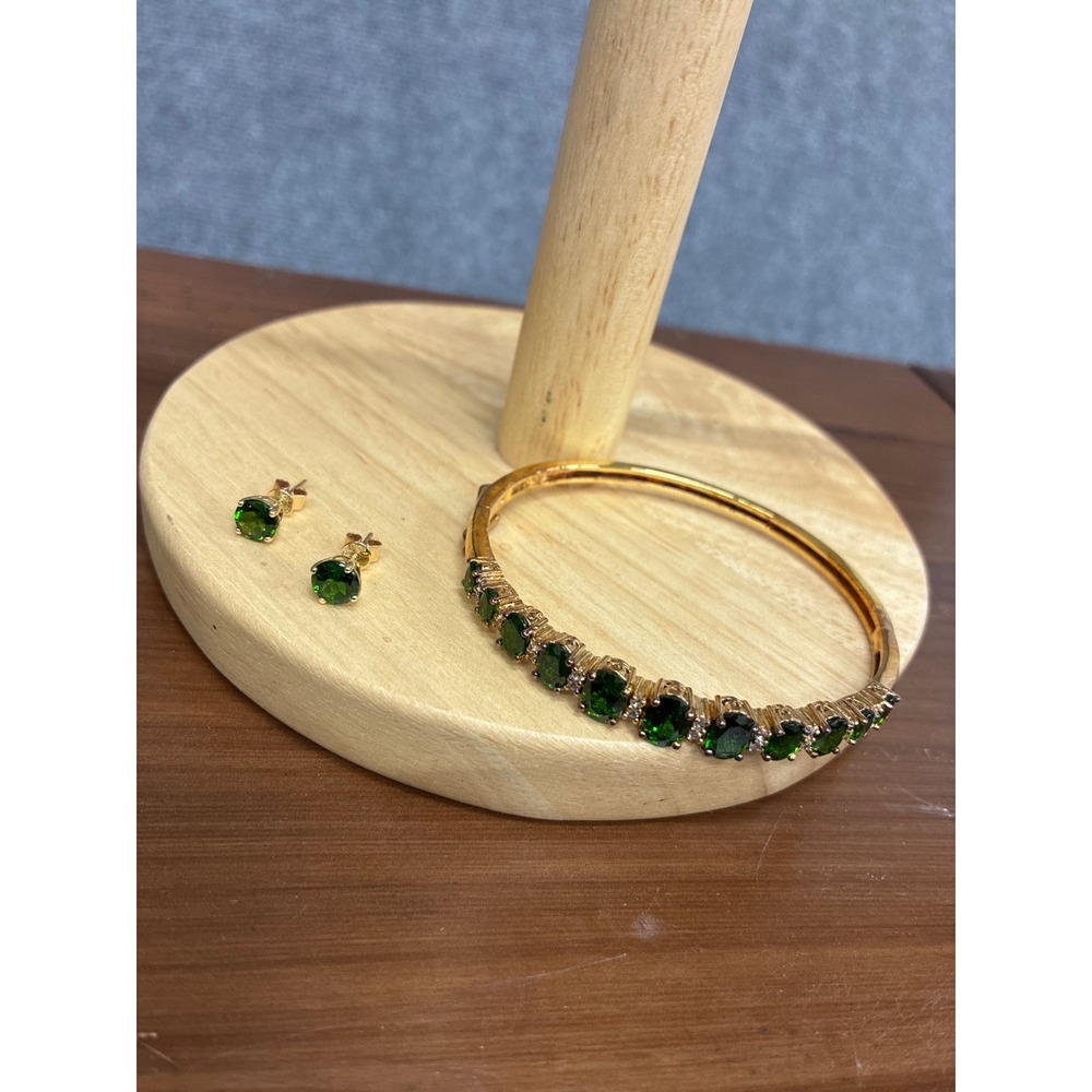 Technibond HSN Sterling Silver Green Chrome Diopside Bangle and Earring Set